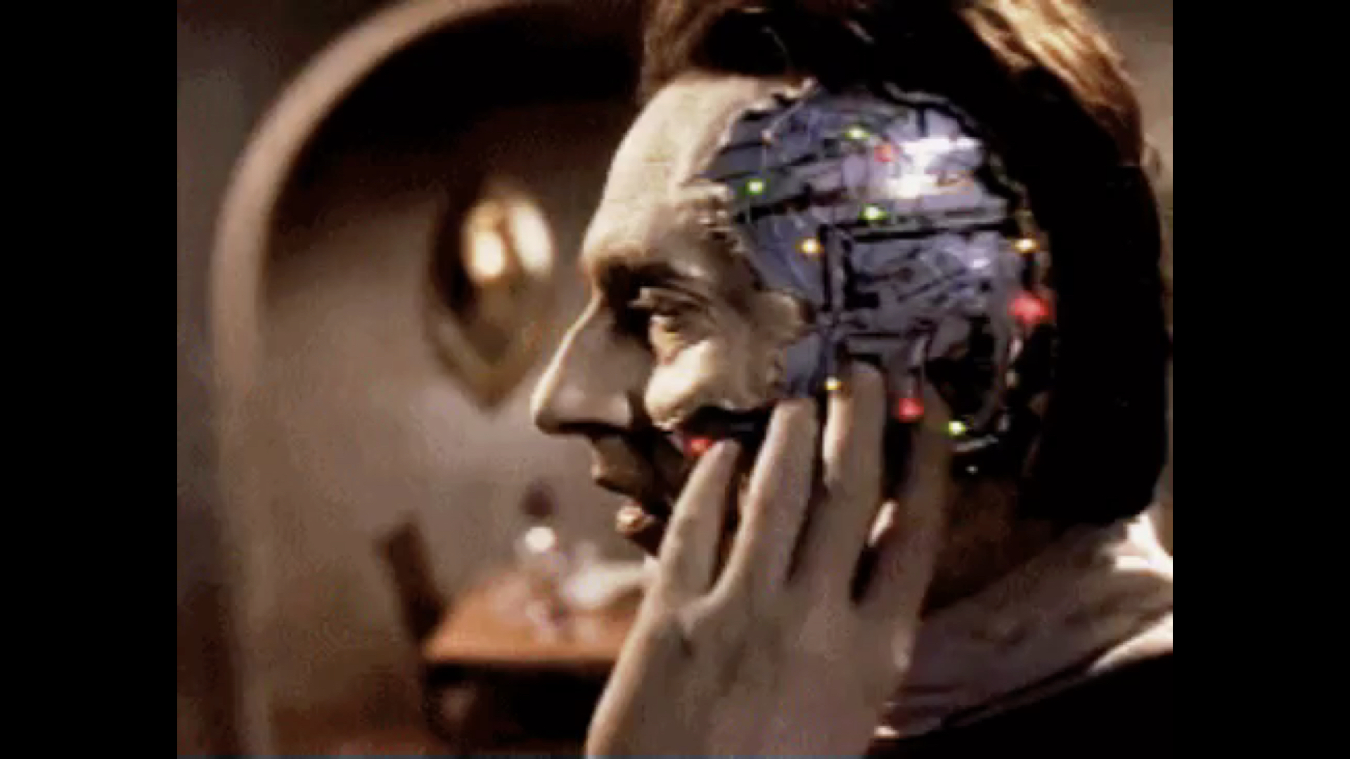 A still from Star Trek: The Next Generation, Data’s exposed brain